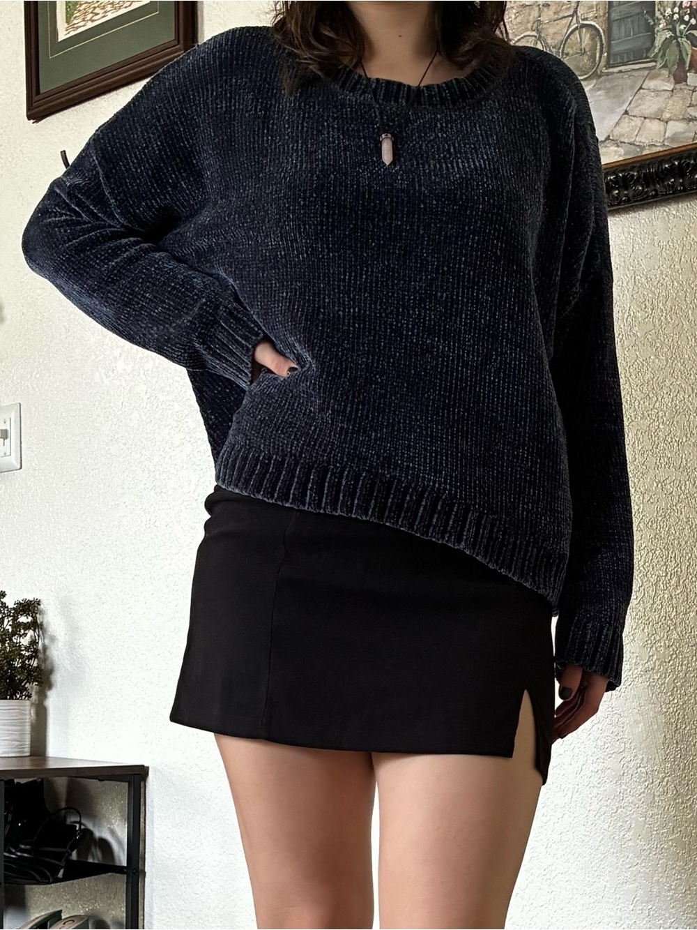 Mossimo Supply Co. Navy Chenille Scoopneck Sweater